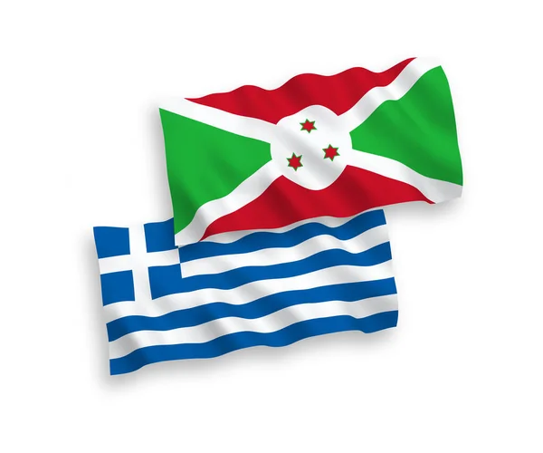 Yunanistan Burundi Nin Ulusal Taşıyıcı Kumaş Bayrakları Beyaz Arka Planda — Stok Vektör
