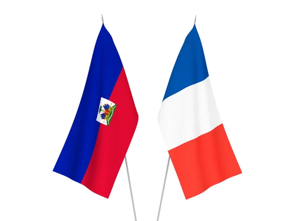 Národní Textilní Vlajky Francie Haiti Izolované Bílém Pozadí Vykreslování Ilustrace — Stock fotografie