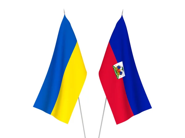 Національні Прапори України Республіки Гаїті Ізольовані Білому Тлі Візуалізація — стокове фото