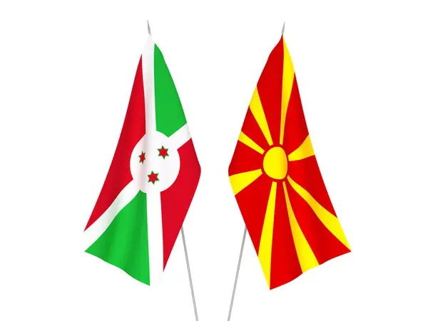 Banderas Nacionales Tela Macedonia Del Norte Burundi Aisladas Sobre Fondo —  Fotos de Stock