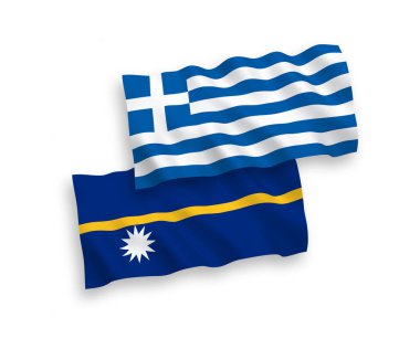 Yunanistan ve Nauru Cumhuriyeti 'nin ulusal taşıyıcı kumaş bayrakları beyaz zemin üzerinde izole edildi. 1 'e 2 oranında.
