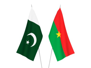 Pakistan ve Burkina Faso 'nun ulusal kumaş bayrakları beyaz arka planda izole edildi. 3d resimleme.