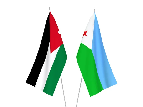 Белом Фоне Выделены Национальные Тканевые Флаги Республики Джибути Хашимитского Королевства — стоковое фото