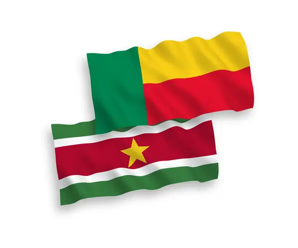 Drapeaux de la République du Suriname et du Bénin sur fond blanc — Image vectorielle