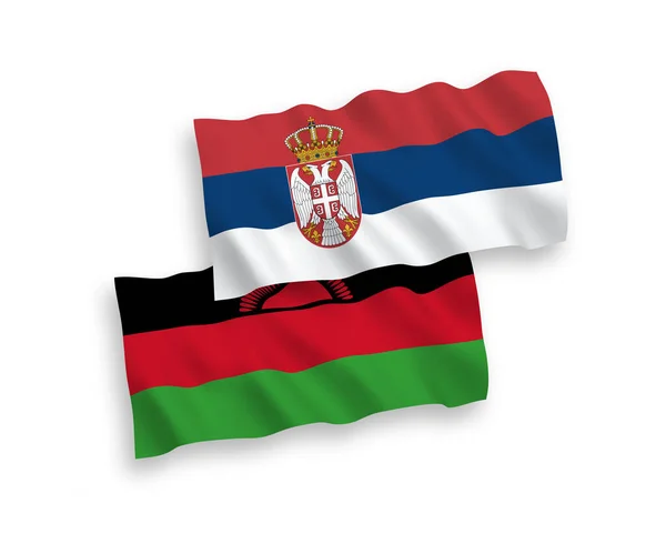 Bandeiras do Malawi e da Sérvia sobre um fundo branco — Vetor de Stock
