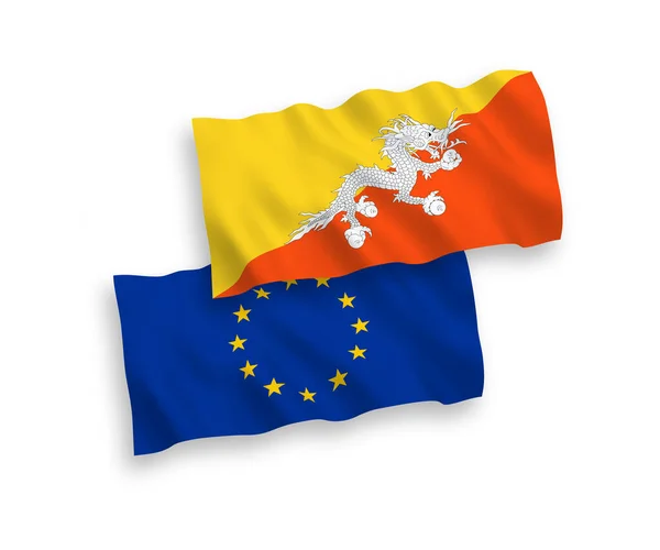 Flaggor från Europeiska unionen och Konungariket Bhutan på vit botten — Stock vektor