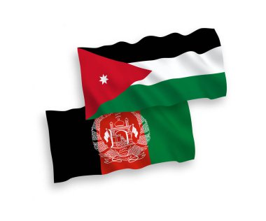 Afganistan İslam Cumhuriyeti 'nin ulusal taşıyıcı kumaş bayrakları ve Ürdün' ün Haşim Krallığı beyaz arka planda izole edildi. 1 'e 2 oranında.