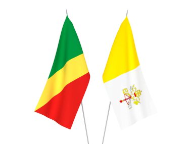 Beyaz arka planda Vatikan ve Kongo Cumhuriyeti bayrakları izole edildi. 3d resimleme.