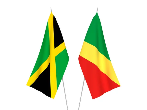Bandeiras Tecido Nacional Jamaica República Congo Isoladas Fundo Branco Ilustração — Fotografia de Stock