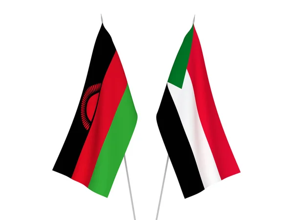 Banderas Nacionales Sudán Malawi Aisladas Sobre Fondo Blanco Ilustración Representación —  Fotos de Stock