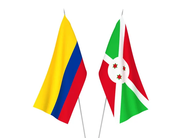 Narodowe Flagi Tkanin Kolumbii Burundi Izolowane Białym Tle Ilustracja Renderowania — Zdjęcie stockowe