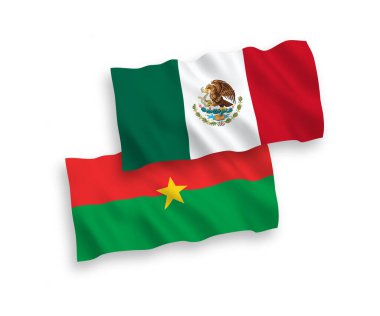 Meksika ve Burkina Faso 'nun ulusal taşıyıcı kumaş bayrakları beyaz arka planda izole edildi. 1 'e 2 oranında.