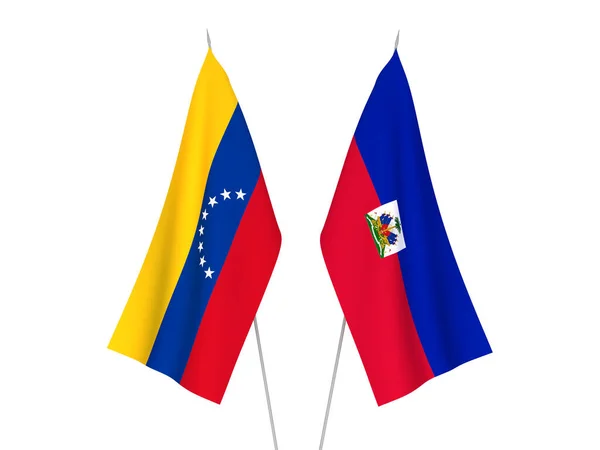 Banderas Nacionales Tela República Haití Venezuela Aisladas Sobre Fondo Blanco — Foto de Stock