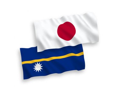 Japonya ve Nauru Cumhuriyeti 'nin ulusal taşıyıcı kumaş bayrakları beyaz arka planda izole edildi. 1 'e 2 oranında.