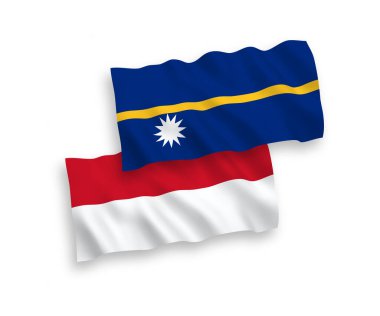 Beyaz arka planda, Endonezya ve Nauru Cumhuriyeti 'nin ulusal taşıyıcı kumaş bayrakları izole edildi. 1 'e 2 oranında.