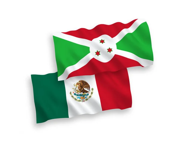 Nemzeti Vektor Szövet Hullám Zászlók Mexikó Burundi Elszigetelt Fehér Háttérrel — Stock Vector