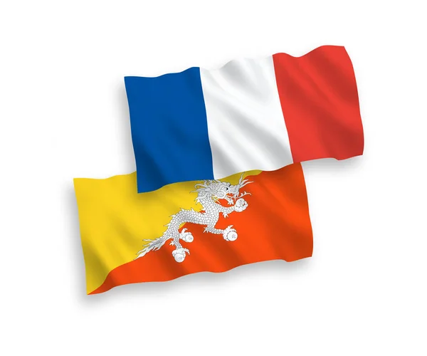 Banderas Nacionales Ondas Vectoriales Francia Reino Bután Aisladas Sobre Fondo — Vector de stock