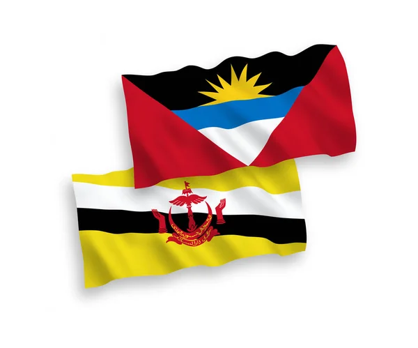 Banderas Nacionales Ondas Vectoriales Brunéi Antigua Barbuda Aisladas Sobre Fondo — Vector de stock