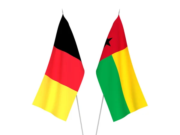 Bandeiras Tecido Nacional Bélgica República Guiné Bissau Isoladas Sobre Fundo — Fotografia de Stock