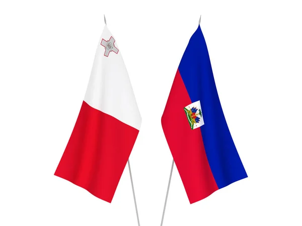 Nationale Stoffen Vlaggen Van Republiek Haïti Malta Geïsoleerd Witte Achtergrond — Stockfoto