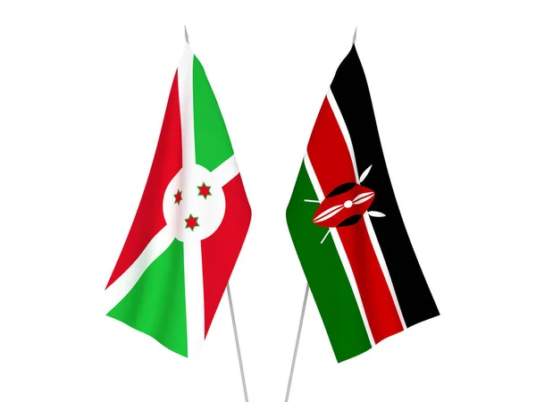 Nationell Tyg Flaggor Kenya Och Burundi Isolerad Vit Bakgrund Återgivning — Stockfoto
