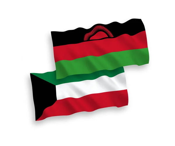 Banderas Nacionales Ondas Vectoriales Malawi Kuwait Aisladas Sobre Fondo Blanco — Vector de stock