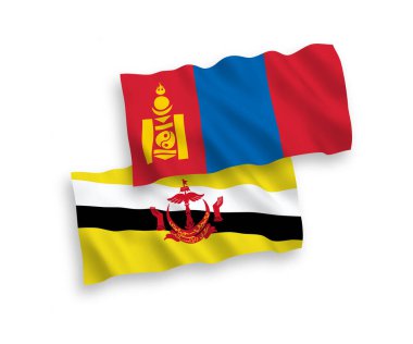 Beyaz arka planda Brunei ve Moğolistan 'ın ulusal taşıyıcı kumaş bayrakları izole edildi. 1 'e 2 oranında.