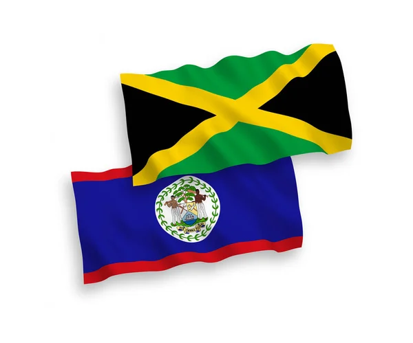 Drapeaux Nationaux Vectoriels Des Vagues Tissu Belize Jamaïque Isolés Sur — Image vectorielle