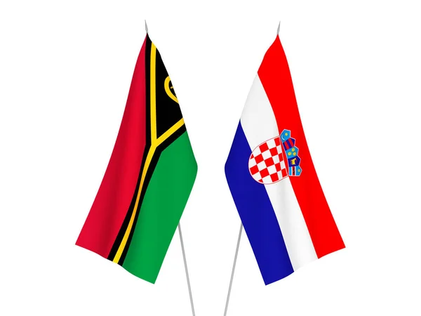 Bandeiras Tecido Nacional Croácia República Vanuatu Isoladas Fundo Branco Ilustração — Fotografia de Stock
