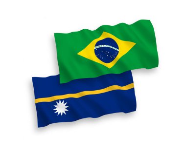 Brezilya ve Nauru Cumhuriyeti 'nin ulusal taşıyıcı kumaş bayrakları beyaz arka planda izole edildi. 1 'e 2 oranında.