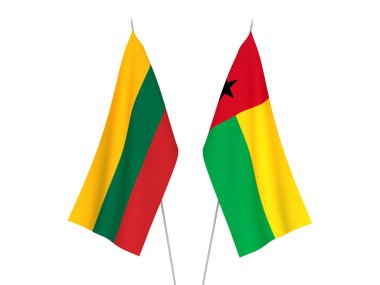 Litvanya 'nın ulusal kumaş bayrakları ve Gine Bissau Cumhuriyeti beyaz arka planda izole edilmiştir. 3d resimleme.
