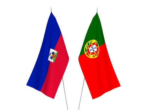 Bandiere Nazionali Tessuto Della Repubblica Haiti Del Portogallo Isolate Sfondo — Foto Stock