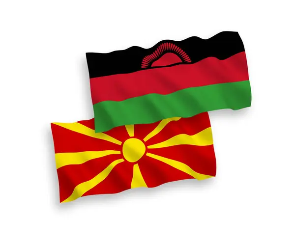 Banderas Nacionales Ondas Vectoriales Malawi Macedonia Del Norte Aisladas Sobre — Archivo Imágenes Vectoriales