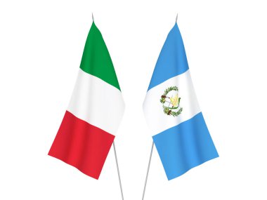 Beyaz arka planda İtalya ve Guatemala Cumhuriyeti 'nin ulusal kumaş bayrakları izole edildi. 3d resimleme.
