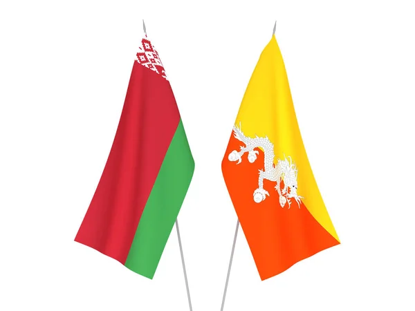 Bandiere Nazionali Tessuto Della Bielorussia Del Regno Del Bhutan Isolate — Foto Stock