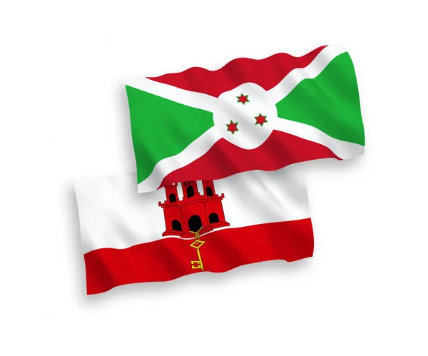 Bandiere Nazionali Tessuto Vettoriale Burundi Gibilterra Isolate Sfondo Bianco Proporzione — Vettoriale Stock