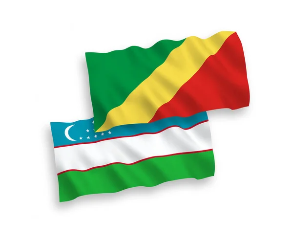 Narodowe Flagi Tkanin Wektorowych Republiki Konga Uzbekistanu Odizolowane Białym Tle — Wektor stockowy