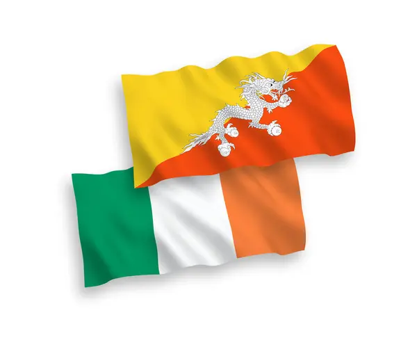 National Vector Fabric Wave Flags Ireland Kingdom Bhutan Isolated White — Stock Vector