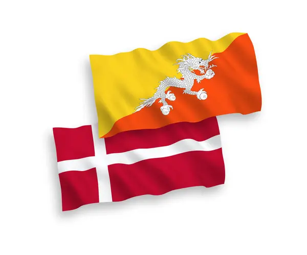 Banderas Nacionales Ondas Vectoriales Dinamarca Reino Bután Aisladas Sobre Fondo — Archivo Imágenes Vectoriales