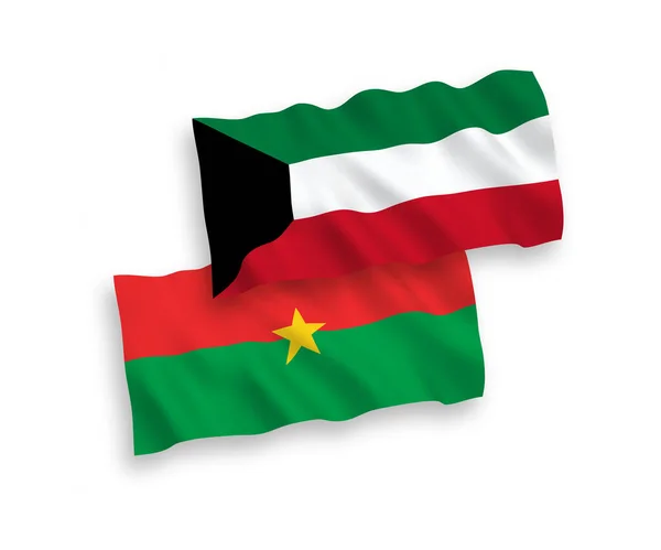 Drapeaux Nationaux Vectoriels Ondes Tissu Burkina Faso Koweït Isolés Sur — Image vectorielle