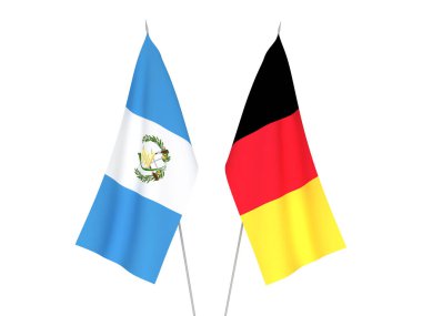 Beyaz arka planda Belçika ve Guatemala Cumhuriyeti 'nin ulusal kumaş bayrakları izole edildi. 3d resimleme.