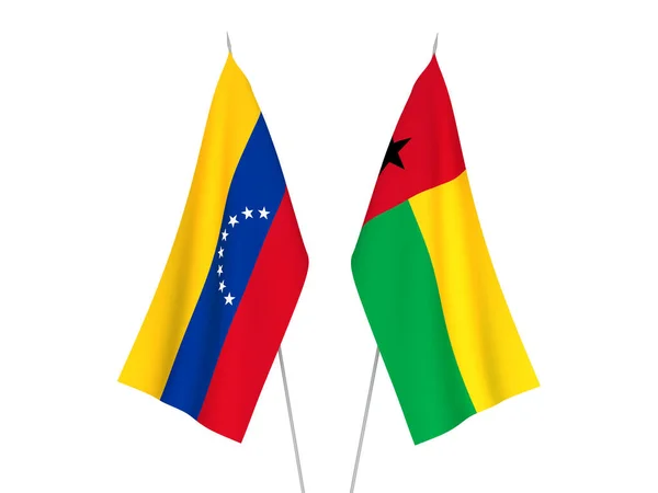 Banderas Nacionales Tela República Guinea Bissau Venezuela Aisladas Sobre Fondo —  Fotos de Stock