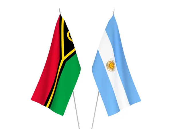 Nationale Stoffen Vlaggen Van Argentinië Republiek Vanuatu Geïsoleerd Witte Achtergrond — Stockfoto
