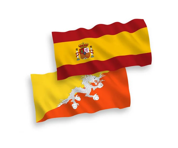 不丹王国和西班牙的国家病媒织物在白色背景下相互隔离 1比2的比例 — 图库矢量图片