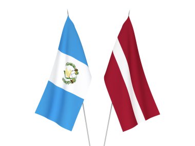 National fabric flags of Latvia and Republic of Guatemala isolated on white background. 3d rendering illustration.
