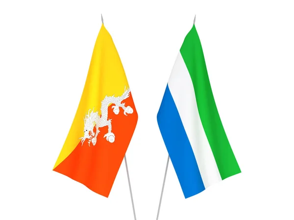 National Fabric Flags Sierra Leone Kingdom Bhutan Isolated White Background — 스톡 사진