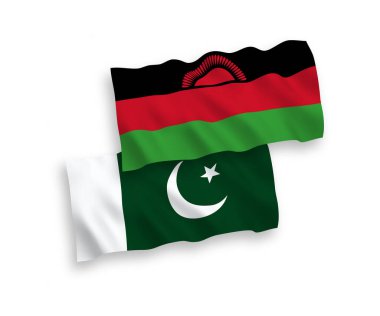 Beyaz arka planda Malavi ve Pakistan bayrakları