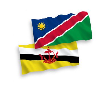 Beyaz arka planda Brunei ve Namibya Cumhuriyeti bayrakları