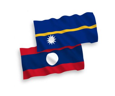 Beyaz arka planda Nauru Cumhuriyeti ve Laos bayrakları