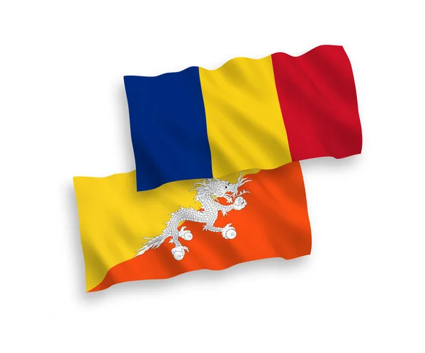Прапори Румунії та Королівства Бутан на білому тлі — стоковий вектор